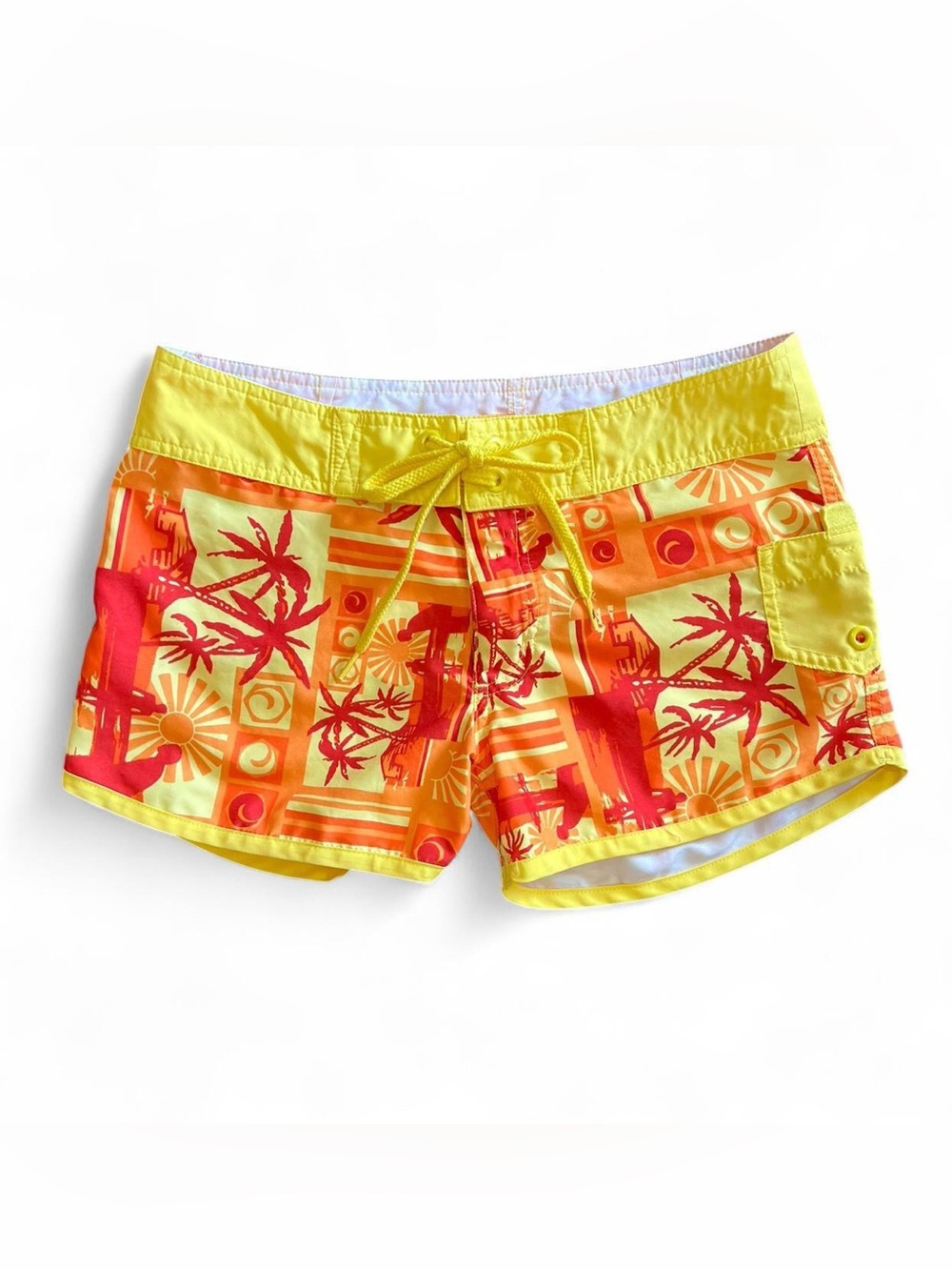 Body Glove Yellow & Orange Tropical Print Swim Shorts y2k size xs